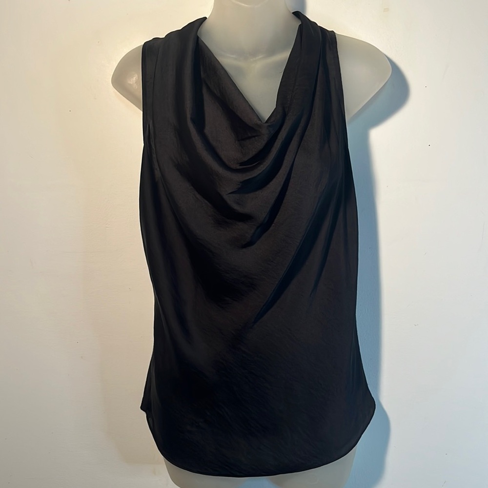 INC International Concepts Blouse Women’s Size 2 Black Sleeveless Draped Neck